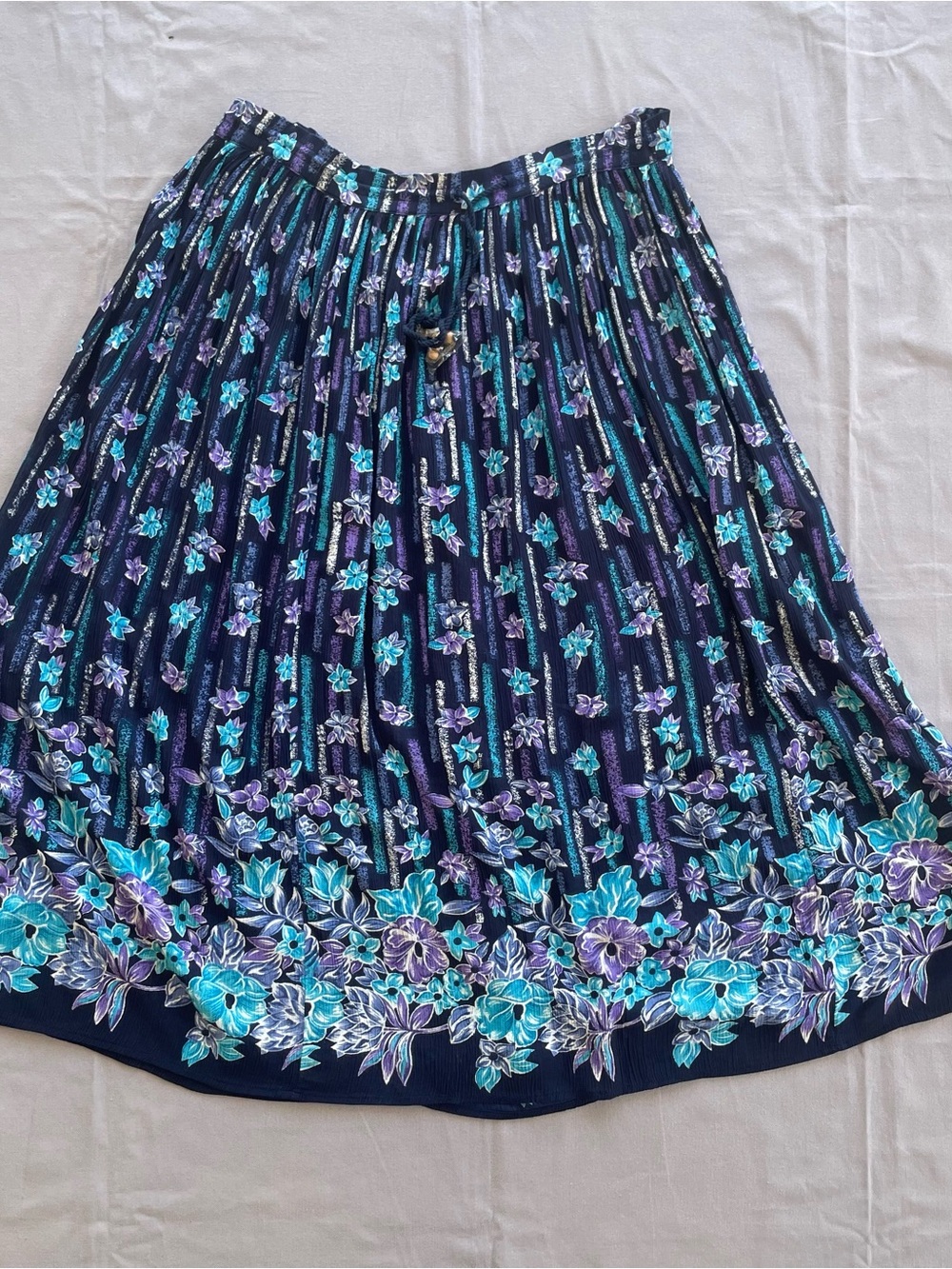 Liz Baker Skirt Midi/ Maxi Women’s Size Large Accordion Pleated Floral Blue GUC